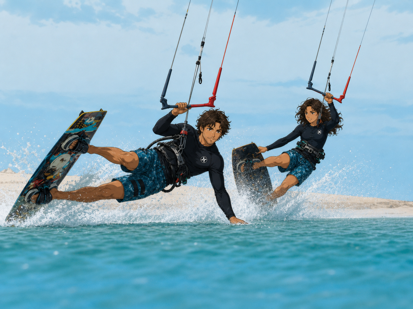 Duo carving through waves